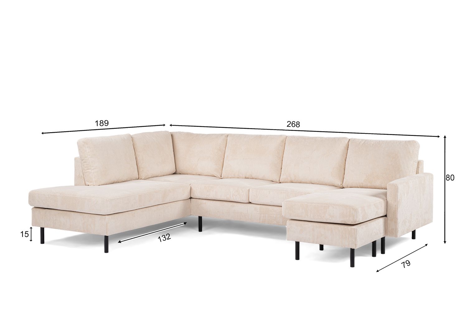 3-zits hoek links, stof Lincoln 03, RIB460 beige