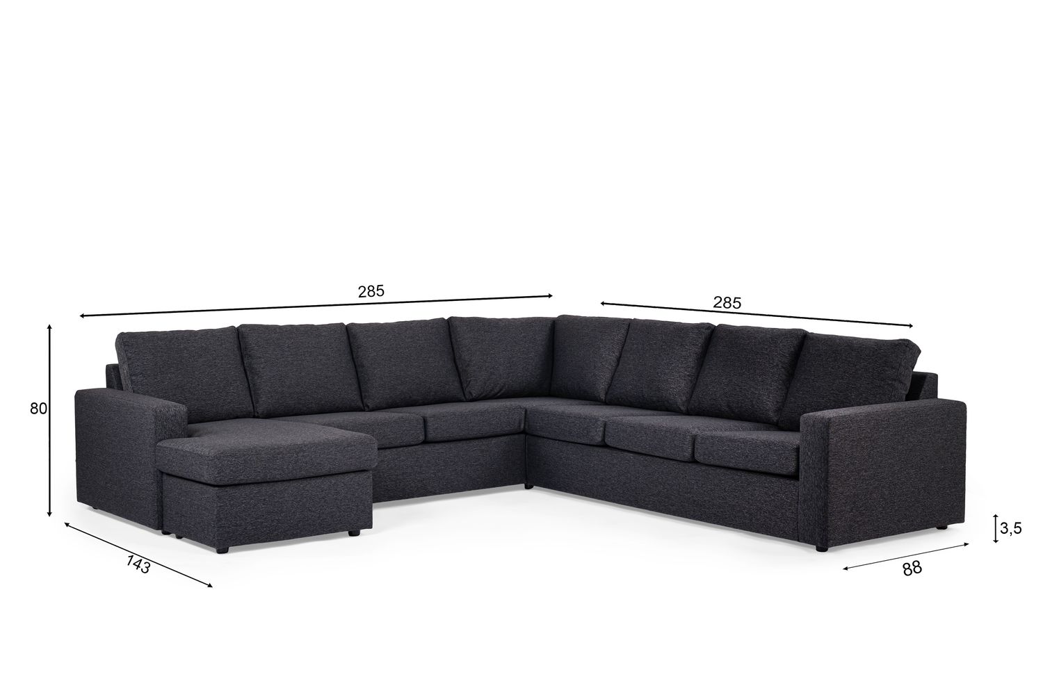 6 seater corner CL L+R, fabric Dortmund 1115, D230 Antraciet