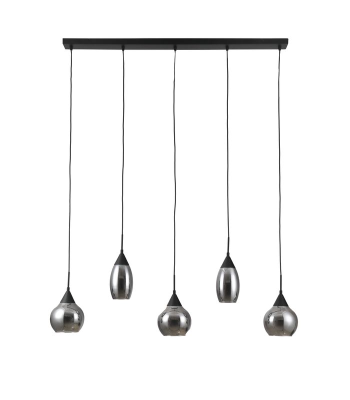 Hanglamp, 5-lichts, H340 smoke glas