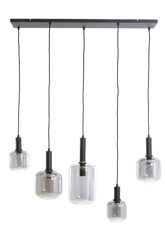 Hanglamp 5L 110x22x32 cm LEKAR zwart+smoke glas