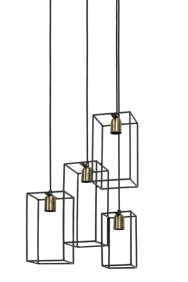 Hanglamp 4L 35x32x57 cm MARLEY mat zwart-antiek brons