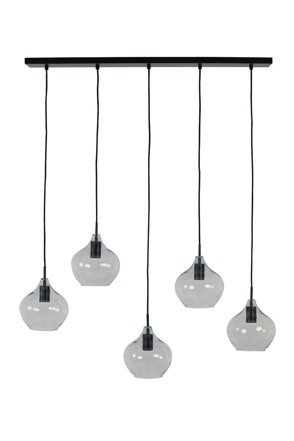 Hanglamp 5L 104x20x120 cm RAKEL mat zwart+helder