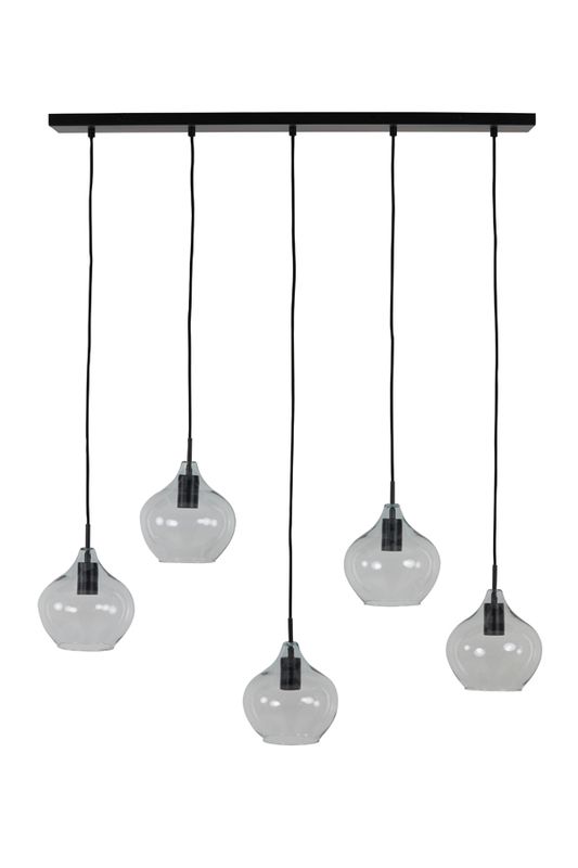 Hanglamp 5L 104x20x120 cm RAKEL mat zwart+helder