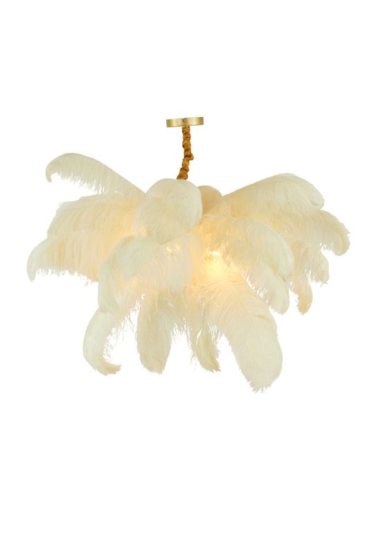 Hanging lamp E14 80 cm FEATHER gold+white