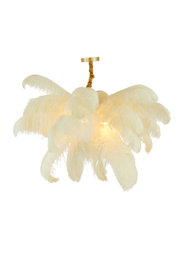 Hanging lamp E14 80 cm FEATHER gold+white