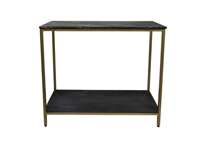 HSM Collection-Wandtafel Marmer-100x35x86-Zwart/Goud-Marmer/Metaal