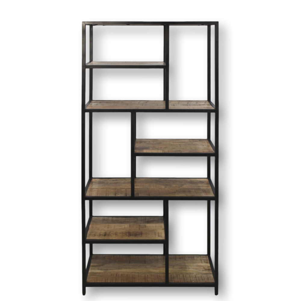 HSM Collection-Open Vakkenkast Levels-80x38x180-Naturel/Zwart-Mango/Metaal