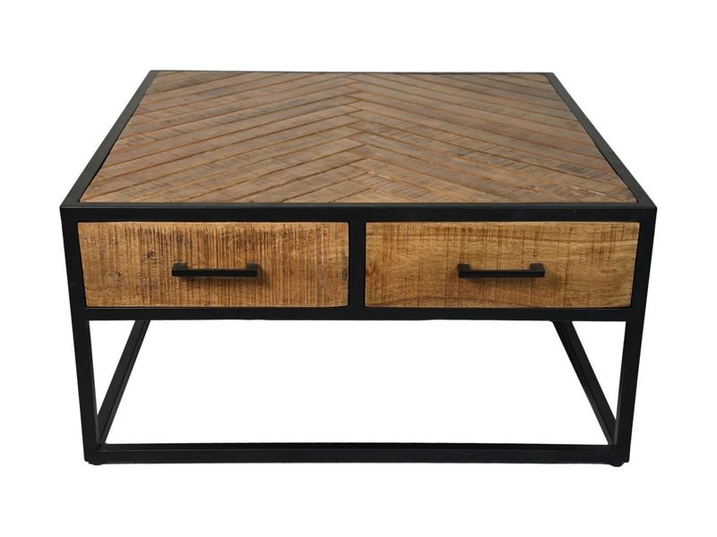 HSM Collection-Vierkante Salontafel Verona 2 La-80x80x40-Naturel/Zwart-Mango/Metaal
