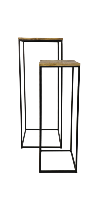 HSM Collection-Plantenstandaard S/2-40x40x110/30x30x90-Naturel/Zwart-Mango/Metaal