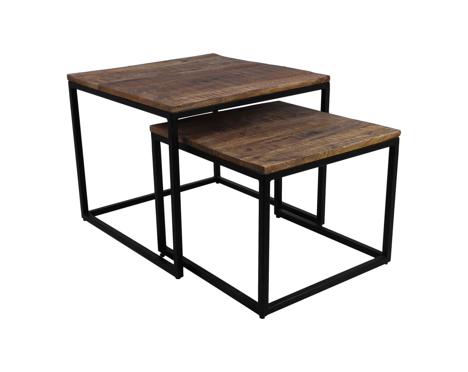 HSM Collection-Vierkante Bijzettafel S/2-60x60x41 / 50x50x35-Naturel/Zwart-Mango/Metaal