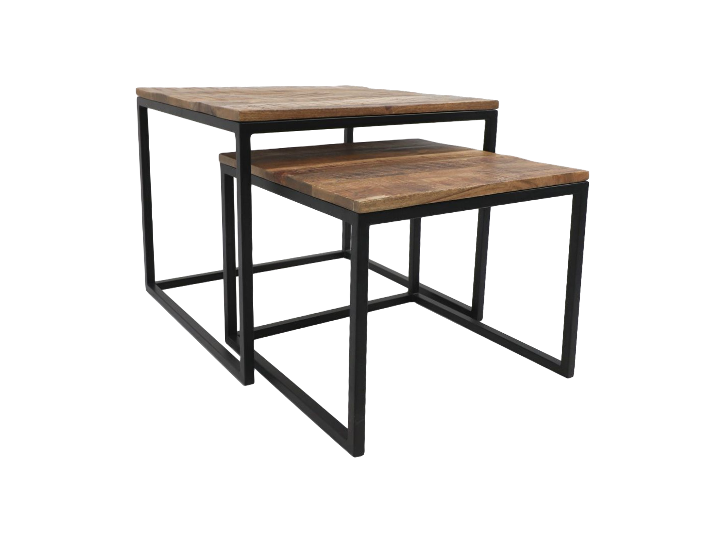 HSM Collection-Vierkante Salontafel Edgar S/2-60x60x50/50x50x40-Naturel/Zwart-Mango/Metaal