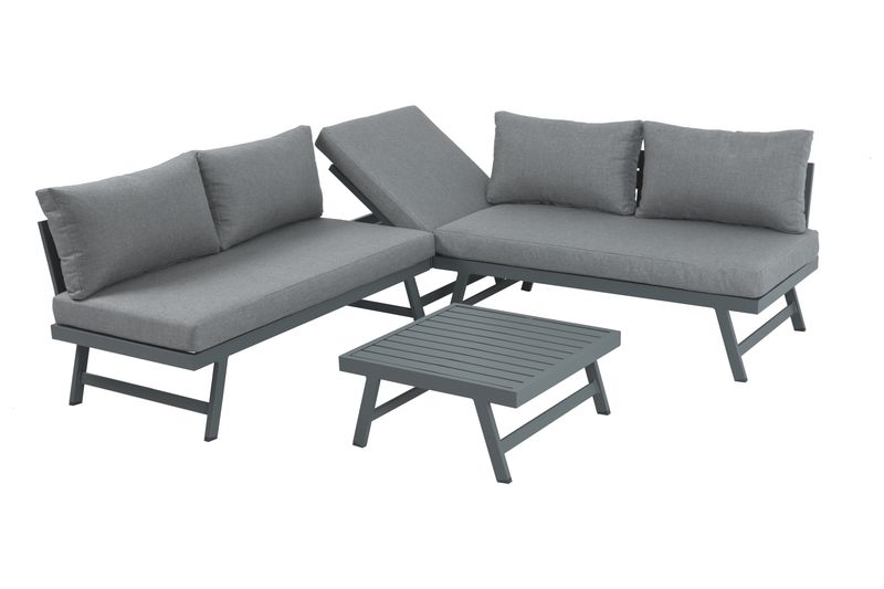 Intimo Garden Max Alu Loungeset – Antraciet Frame, Grijze Kussens