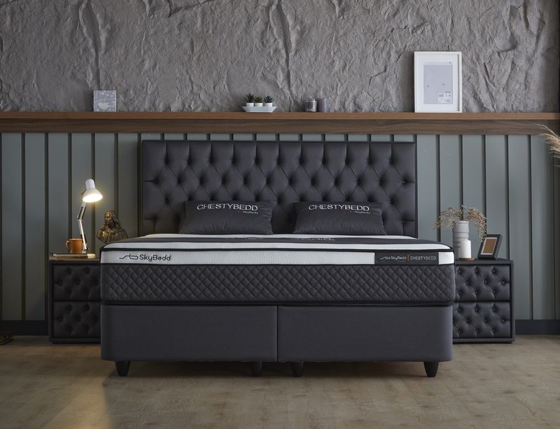 Boxspring Skybedd Chestybedd 140x200 Antraciet met Opbergruimte