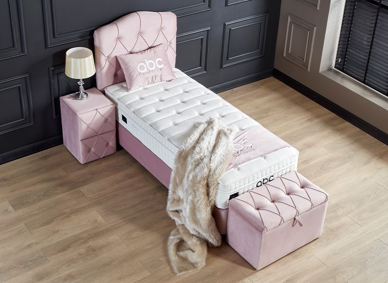 JULIET Opbergbed | Geknoopt Hoofdbord | Roze| Fendi Matras 90x200 cm