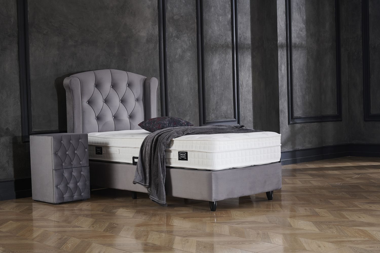 Opbergboxspring Aurora Velvet Antraciet 90x200