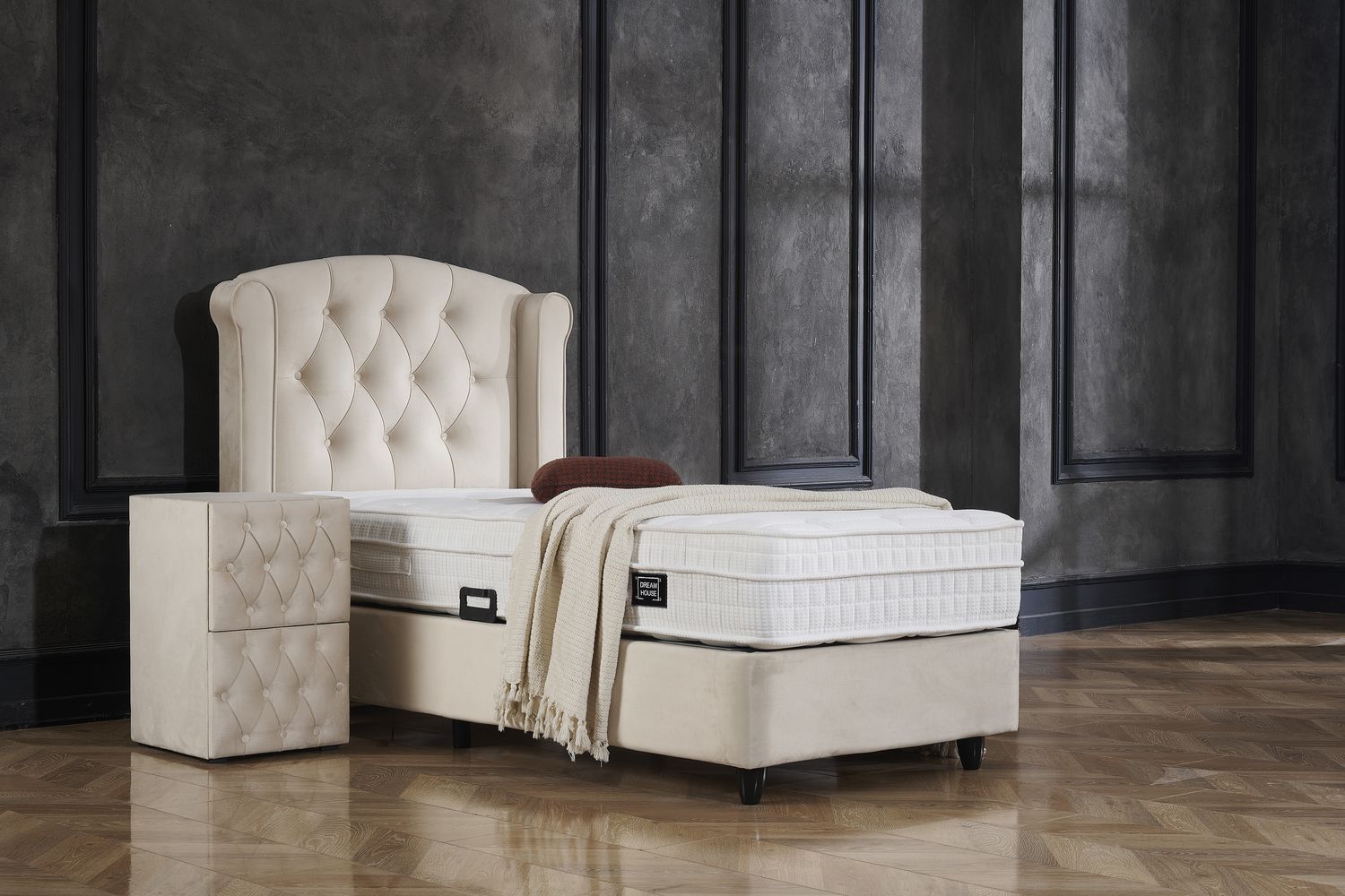 Opbergboxspring Aurora Velvet Beige 90x200