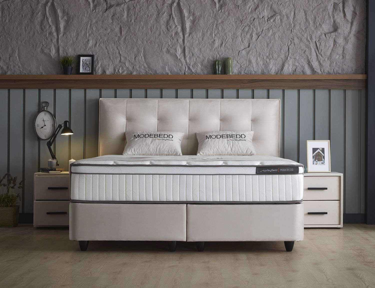 Opbergboxspring Modebedd Beige 180x200