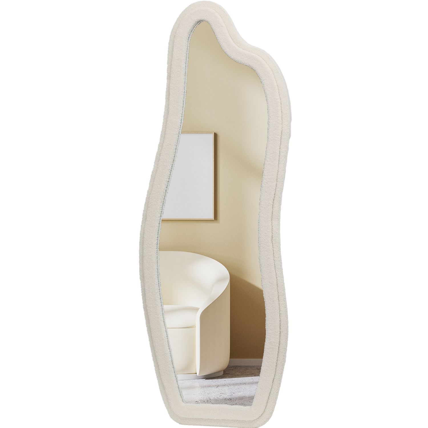 Teddy Spiegel Rosie - Bouclé Velvet - Japandi - Wandspiegel - 160 x 60 cm - Wit