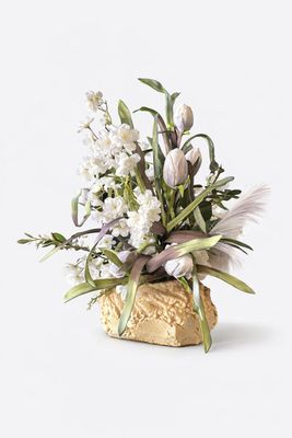 Kunst bloemen wit groen accenten