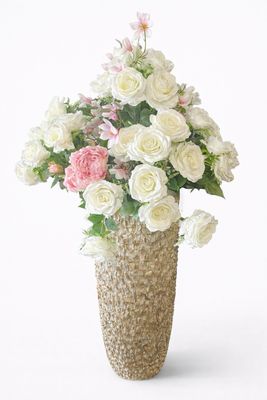 Kunst rozen wit/rose, groen  accenten