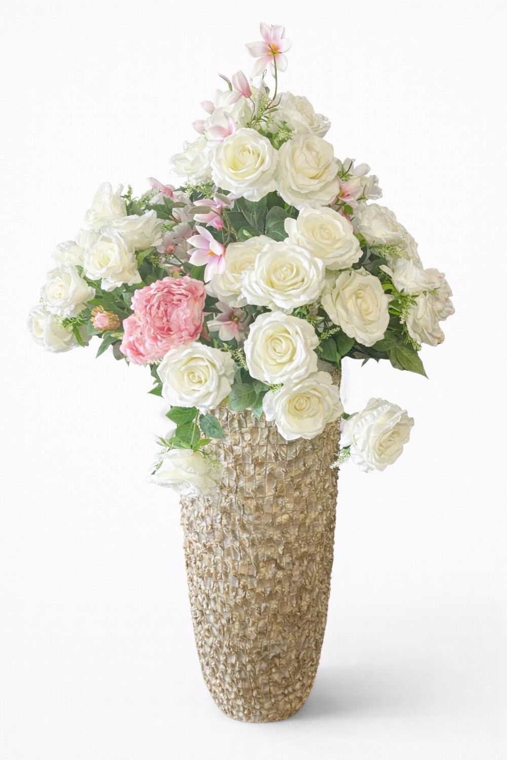 Kunst rozen wit/rose, groen  accenten