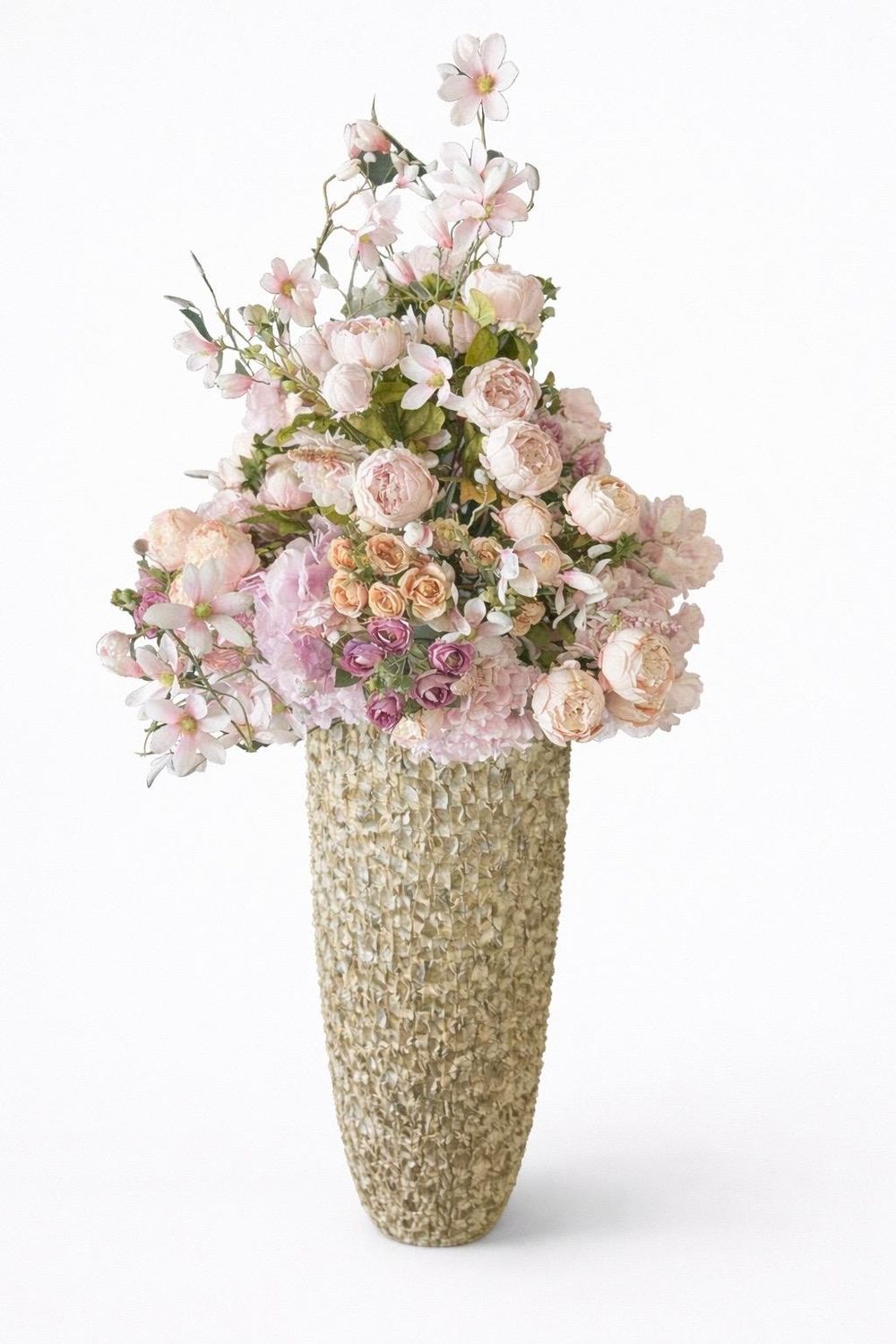 Kunst bloemen zacht rose, wit, groen  accenten