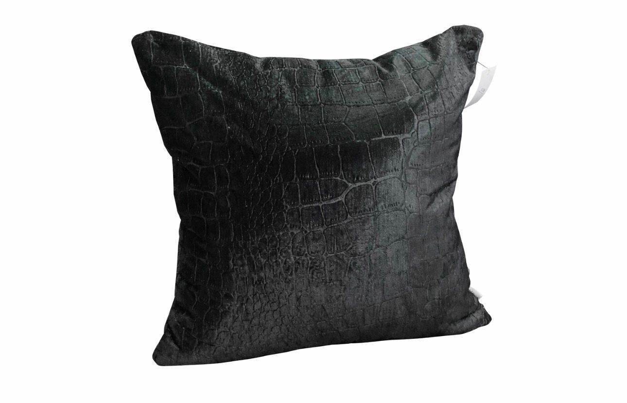 Croco Velvet Kussen | Zwart