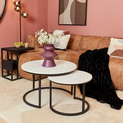 Salontafel Nova | Set van 2 | Rond | Wit marmer Salontafel Nova | Set van 2 | Rond | Wit marmer