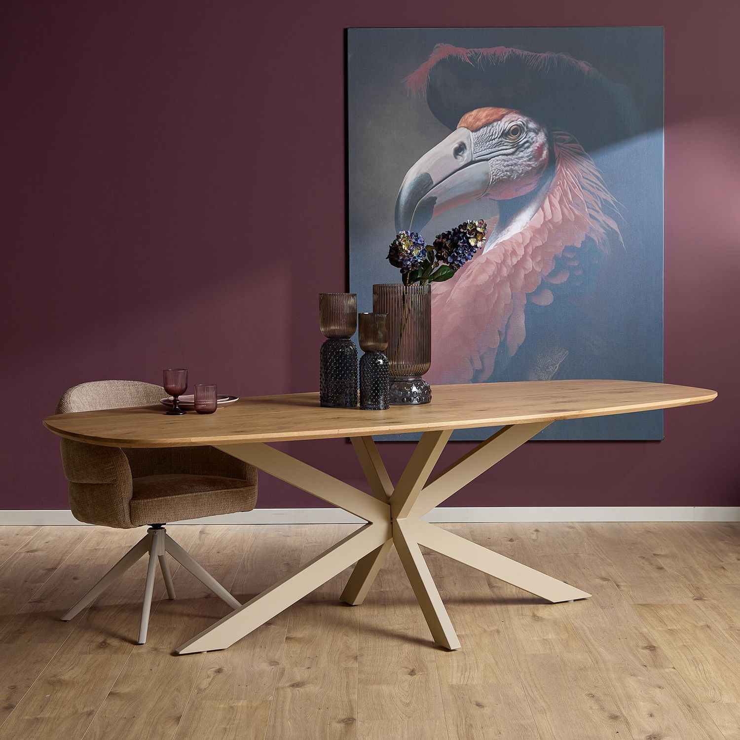 Eiken eettafel Ferris | Deens Ovaal 200 cm | Naturel | Poot Sand