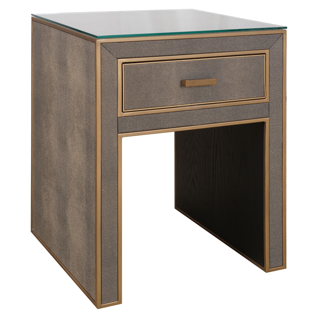 Nachtkastje Bloomville brass shagreen incl. glass top