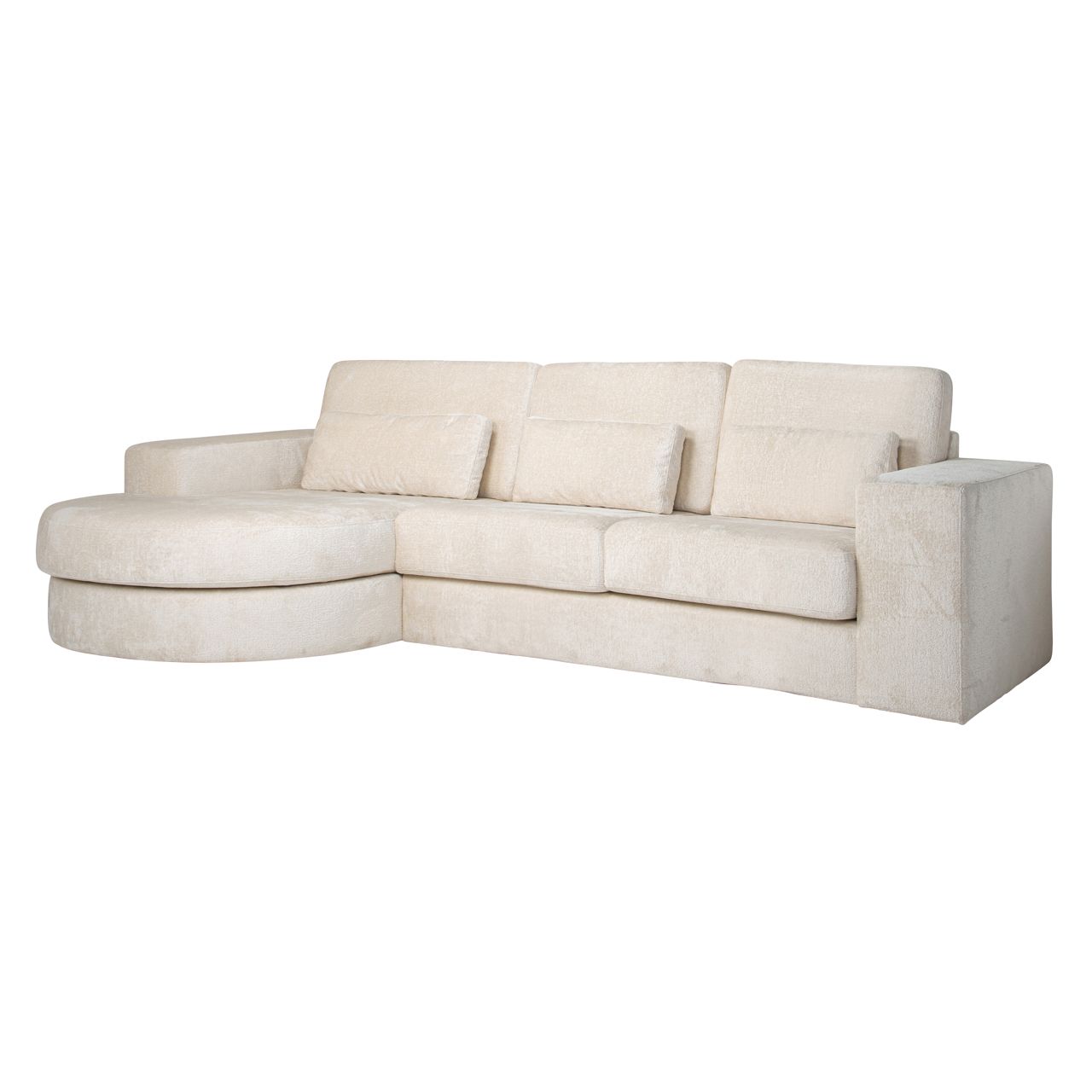 Bank Felix white chenille 2,5-seater + lounge round left