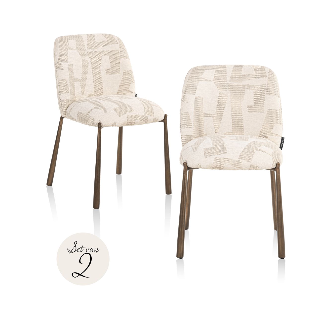Eetkamerstoel Lana beige graffic (Set of 2)