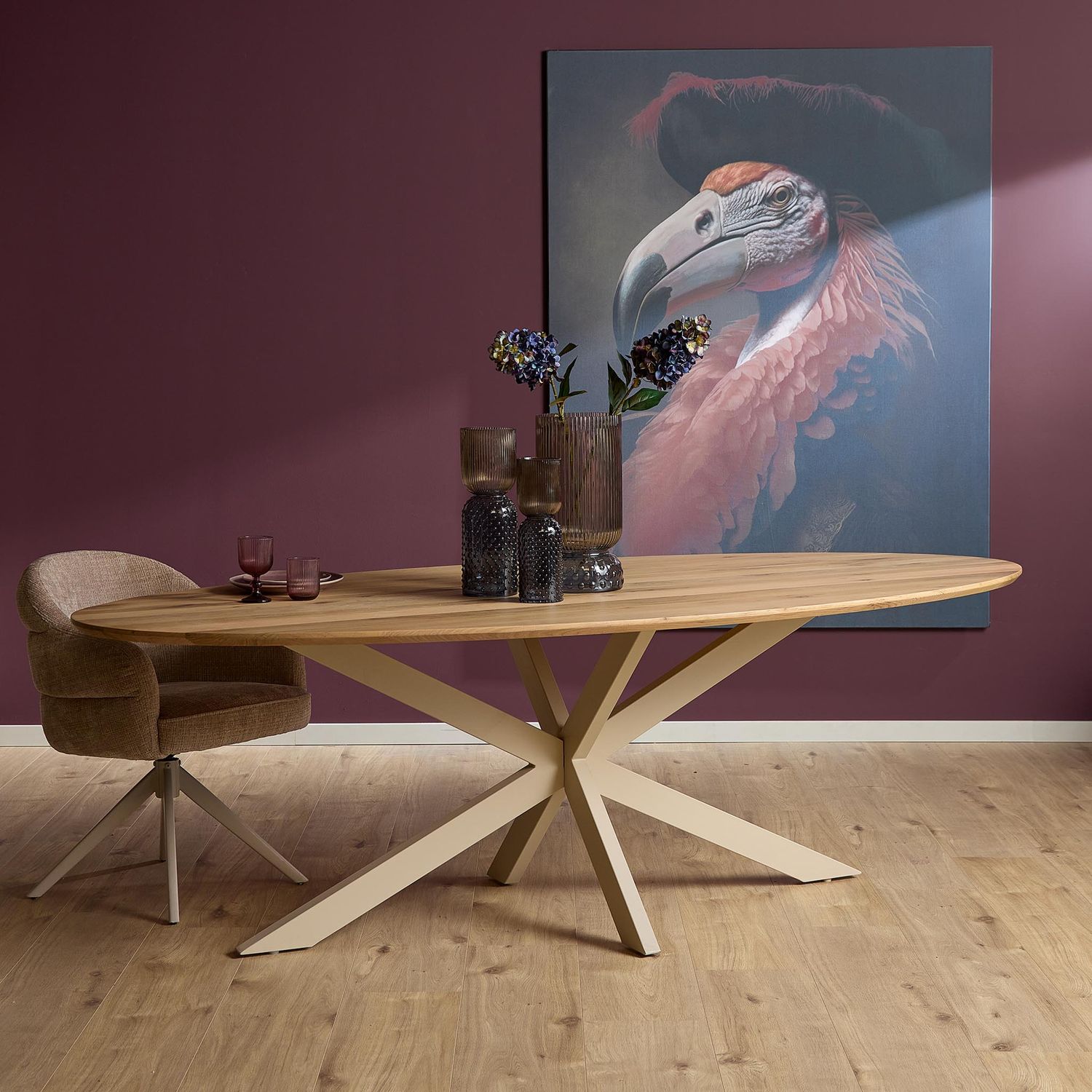 Eiken eettafel Ferris | Ovaal 210 cm | Naturel | Poot Sand