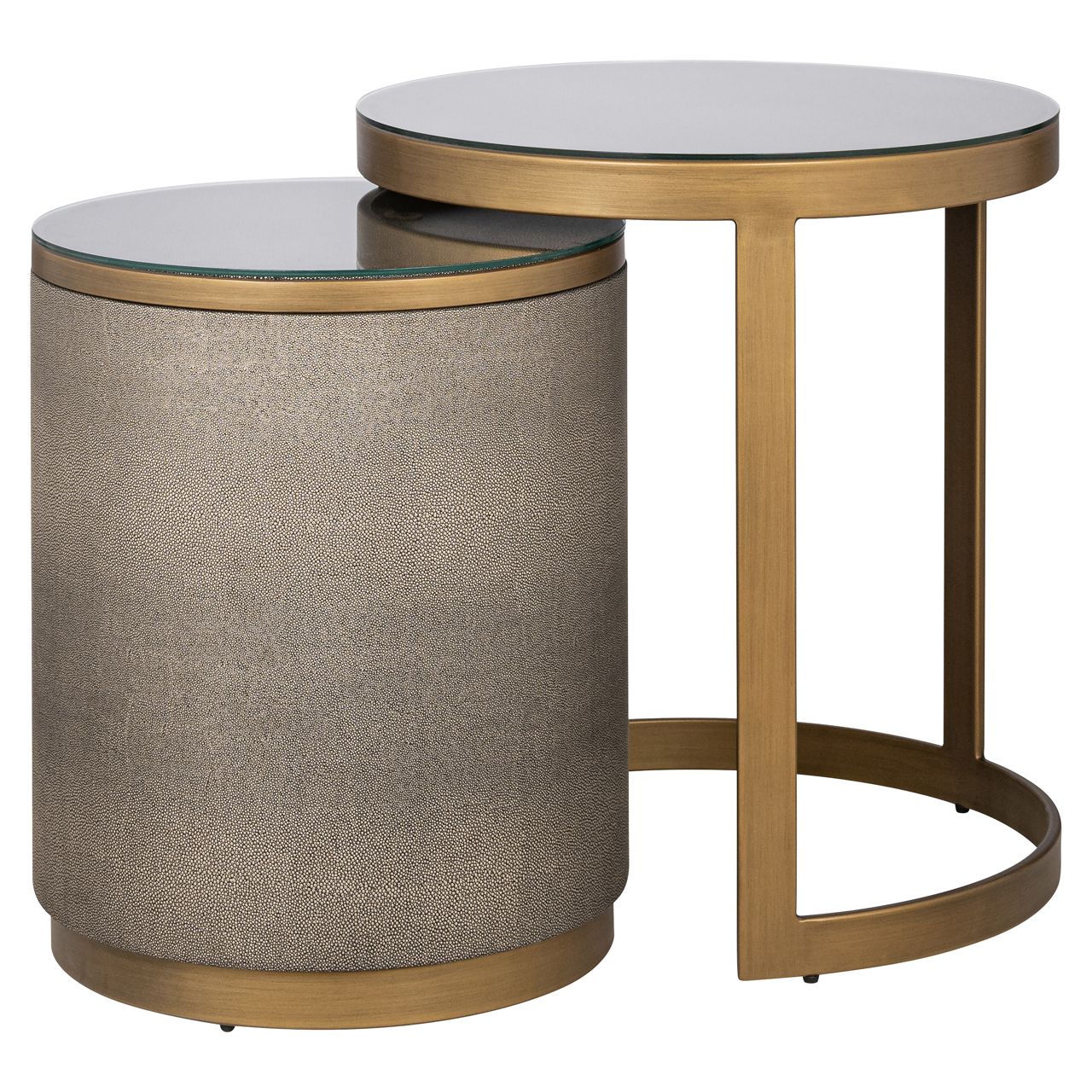 Bijzettafel Bloomville brass shagreen incl. glass (Set of 2)