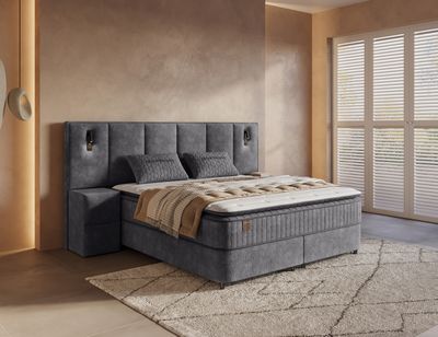 DH Opbergboxspring Cresta XL 160x200 Antraciet incl. 2 nachtkastjes