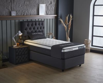 SKYBEDD ® - Boxspring met opbergruimte Chestybedd Antraciet 90 x 200
