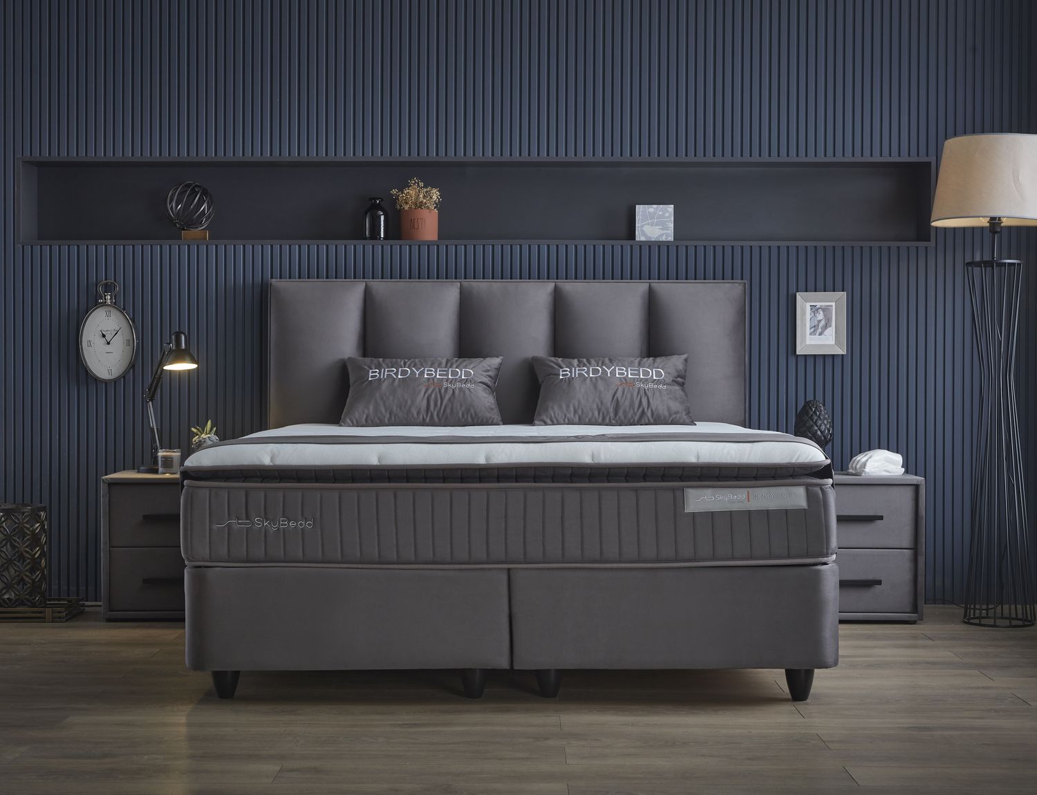 SKYBEDD ® - Boxspring met opbergruimte Birdybedd Antraciet 140x200
