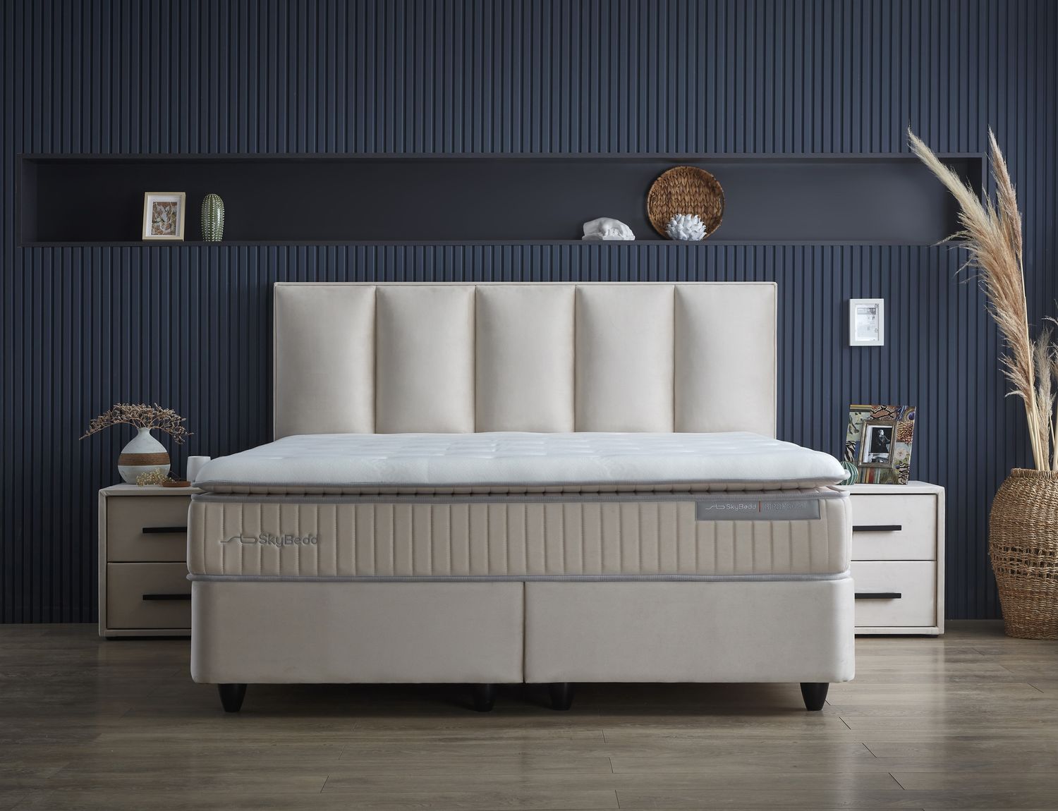 SKYBEDD ® - Boxspring met opbergruimte Birdybedd Beige 140x200