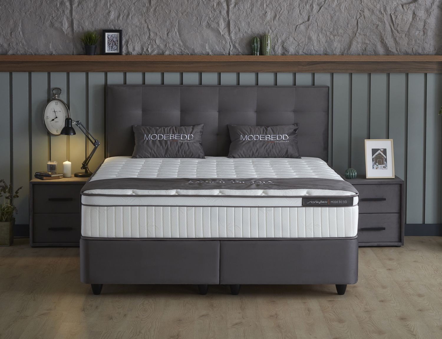 SKYBEDD ® - Boxspring met opbergruimte Modebedd Antraciet 140x200