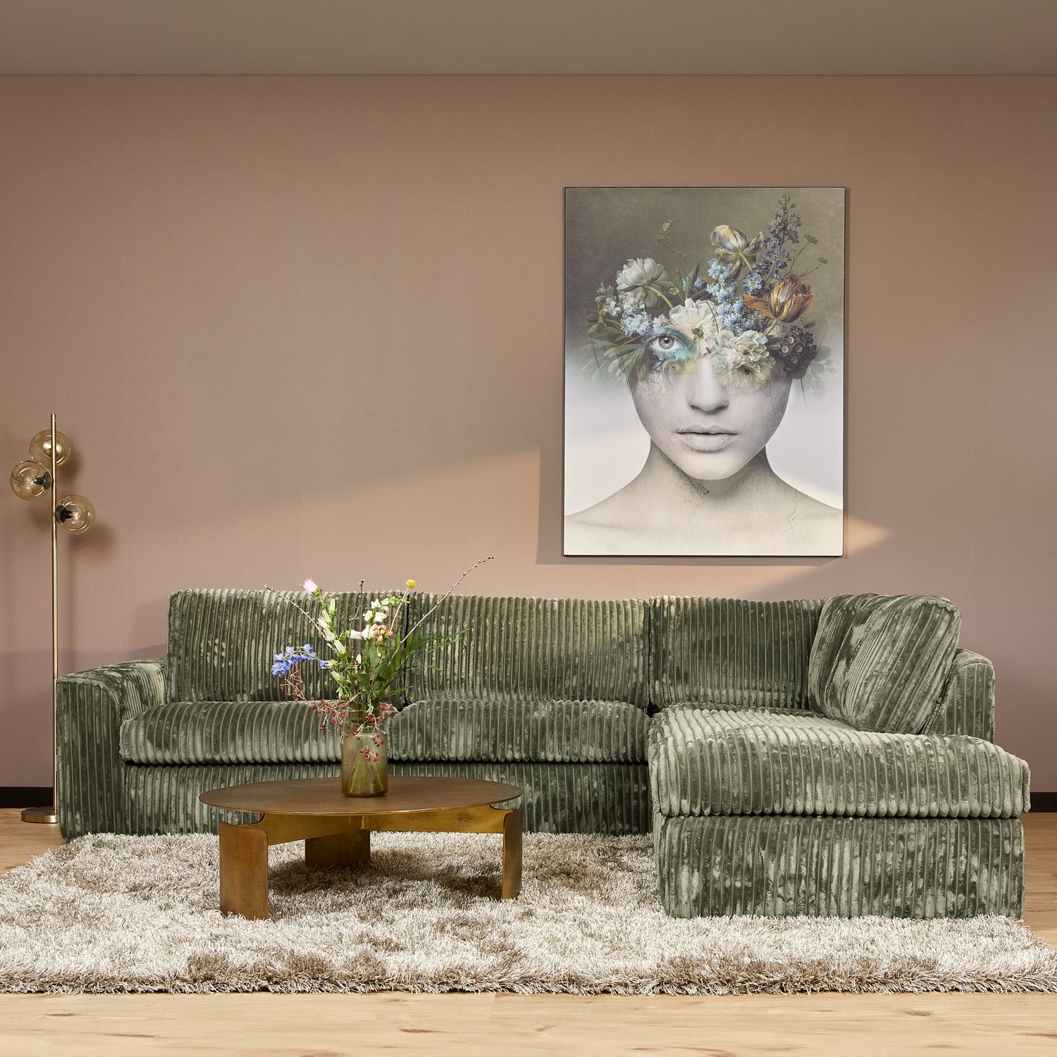 MySofa Teddy | 2,5 zits + Divan Rechts | Groen