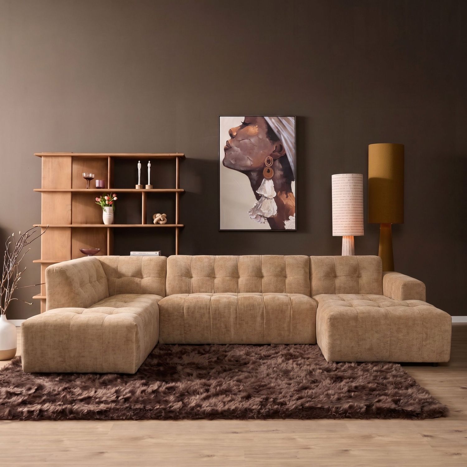MySofa Ruby U-bank Camel Ottomane L + 2,5 + Lounge R