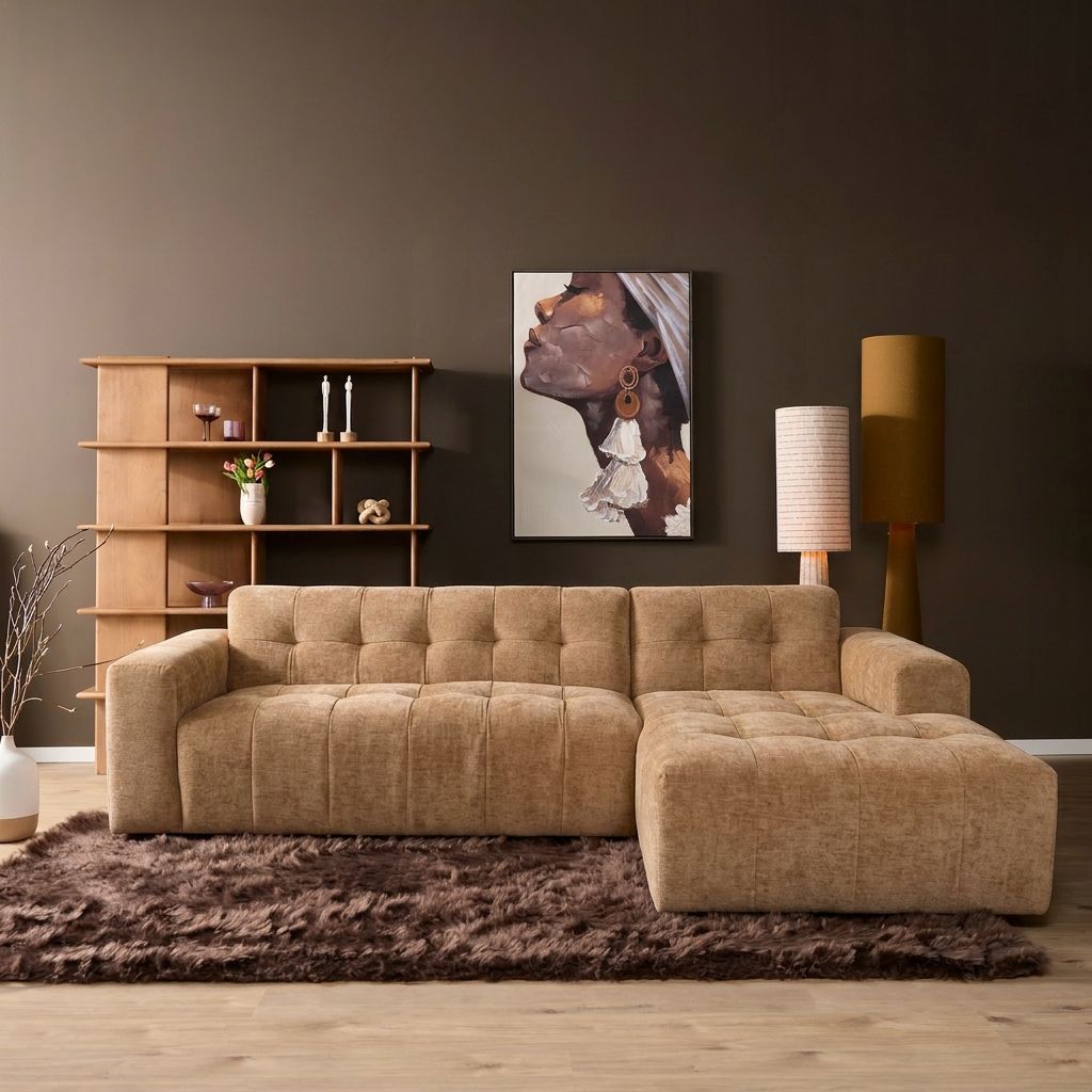 MySofa Ruby Hoekbank Camel 2,5 zits AL + Lounge R