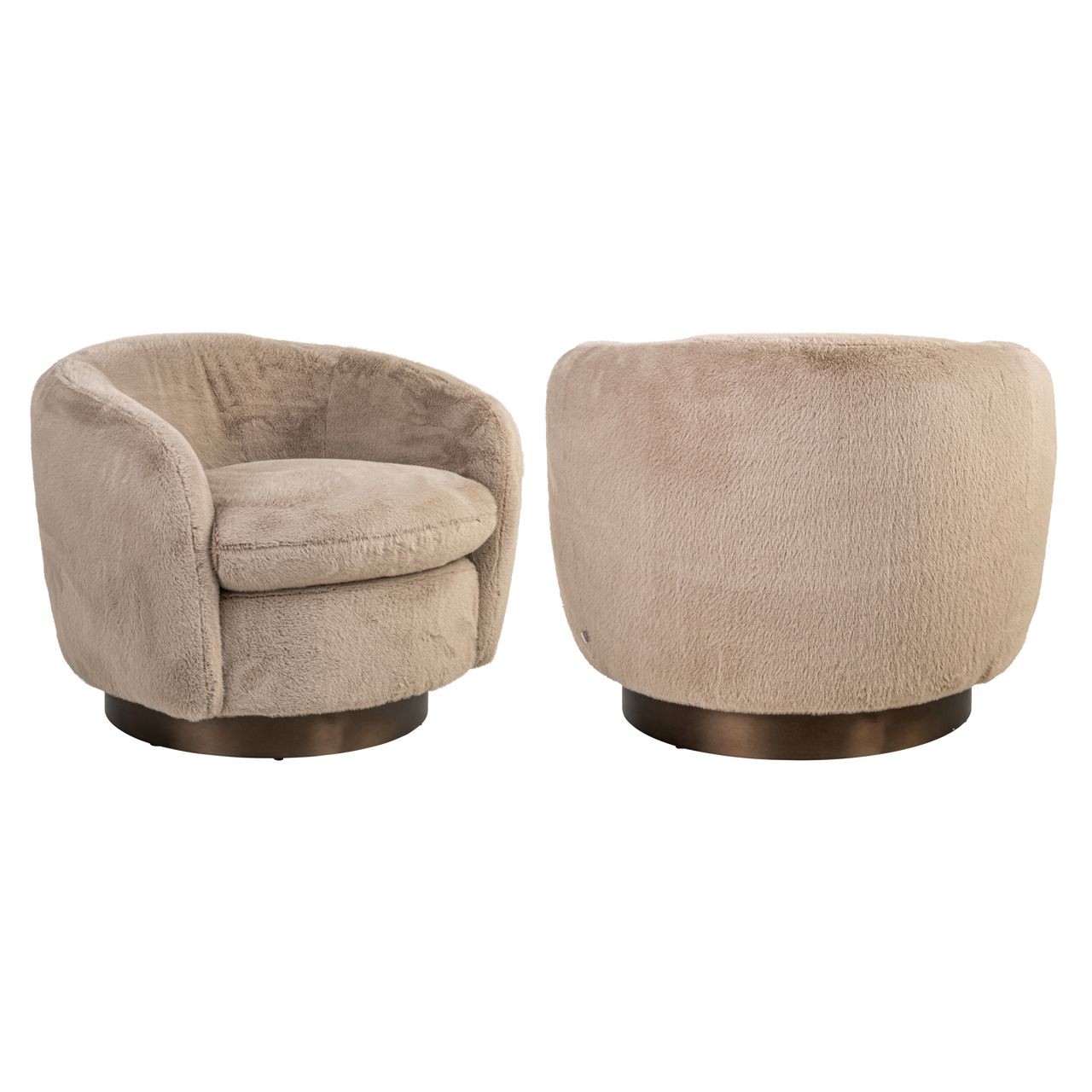 Lounge stoel Colmar khaki fluffy swivel