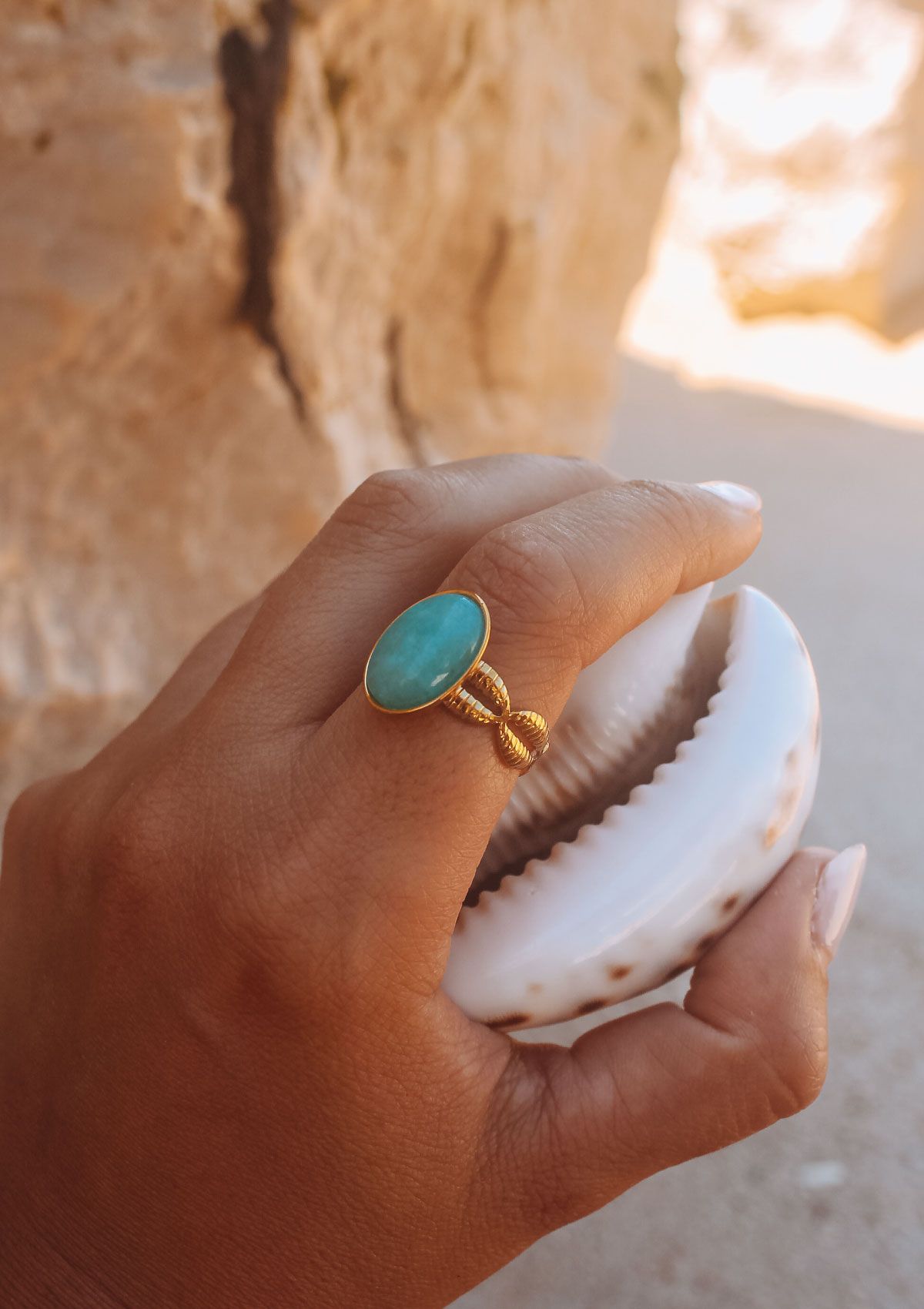 Anel Beijinhos com Pedra Azul