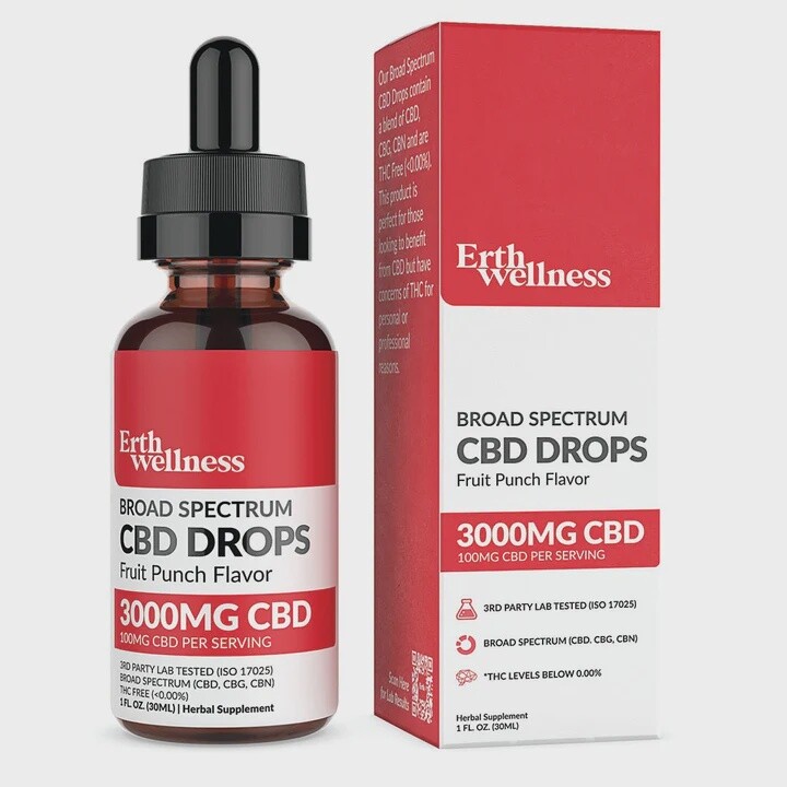 Broad Spectrum THC Free CBD Drops, Size: Fruit Punch 3000mg