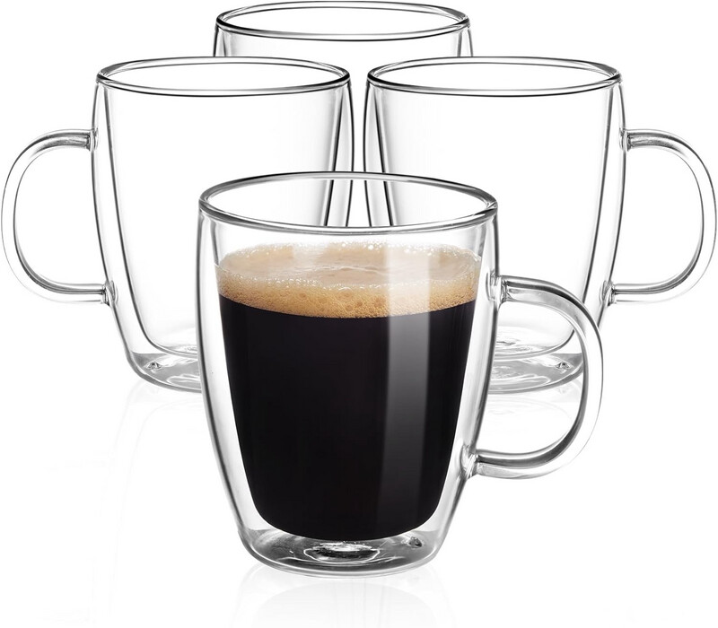 12oz Double Walled Insulated Glass Cups With Handle
