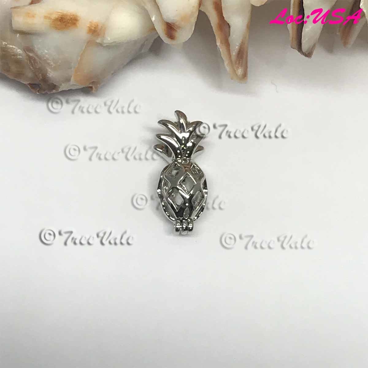 Tiny Hawaiian Pineapple - Silver Plated - Locket Pearl Cage Pendant - Hold 3mm - 4mm Pearl