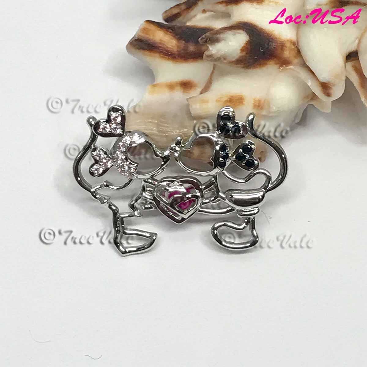 Tiny Mickey Mice Love - Silver Plated - Locket Pearl Cage Pendant - Hold 3mm - 4mm Pearl