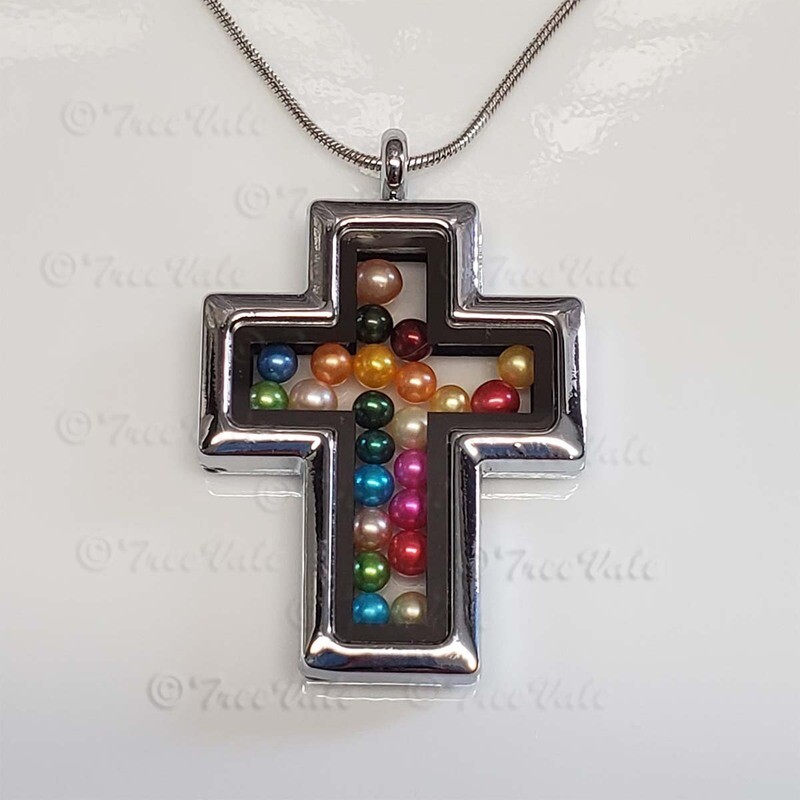 Floating Locket - Cross Pendant for 3-4mm Pearls
