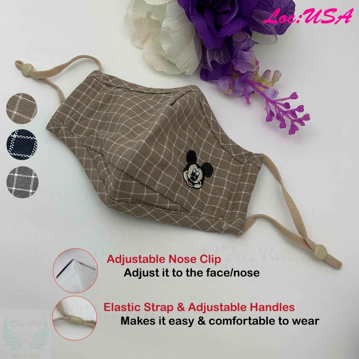 Reusable Face Mask Washable Handmade USA Stock, Color: Brown